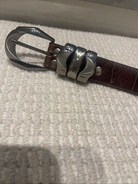 Classic Brown Leather Belt with Polished Silver Buckle